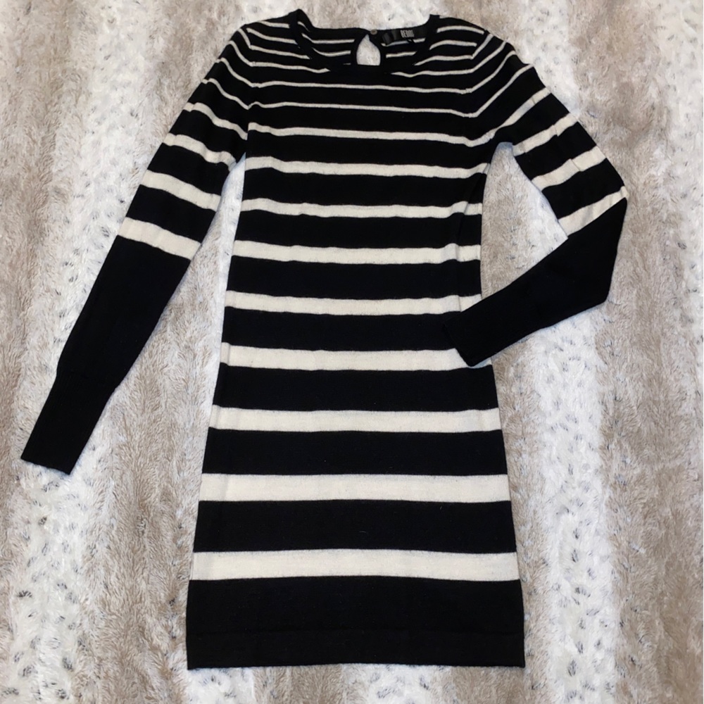 Bedo Striped Long Sleeve Sweater Dress - Black & White